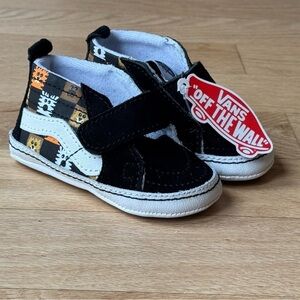 VANS Sk8-Hi Old Skool Animal Faces Checkerboard Crib Shoes Baby Sz 4 Hook & Loop